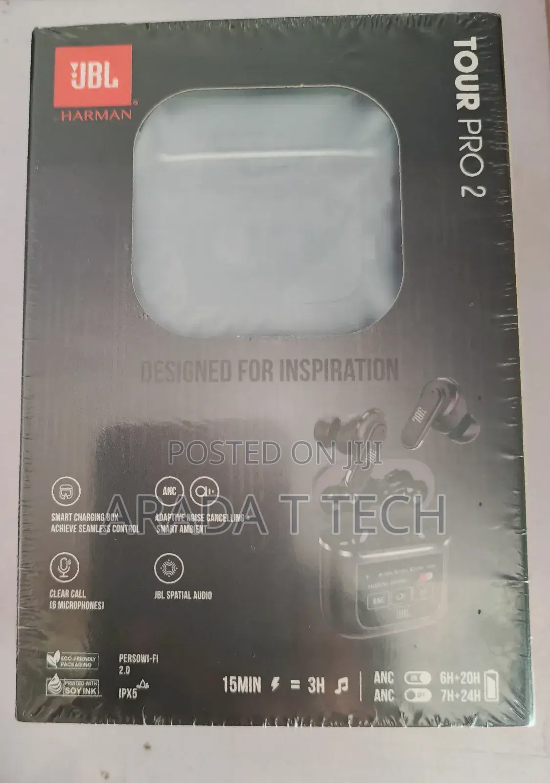 JBL Tour Pro 2 True Wireless Noise Cancelling Earbuds in Black.