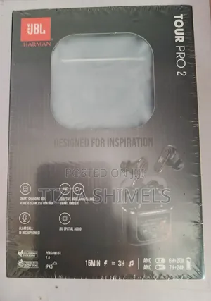 JBL Tour Pro 2 True Wireless Noise Cancelling Earbuds in Black.