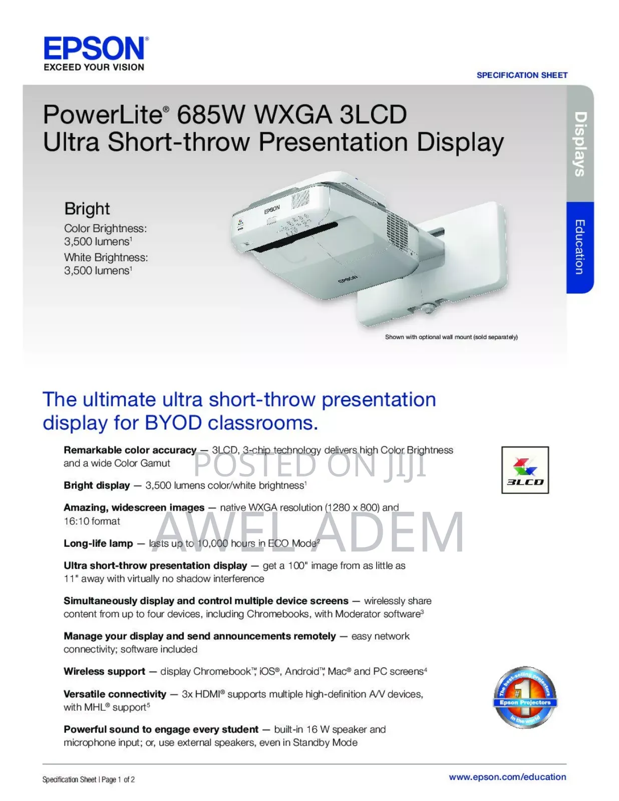 Epson Powerlite 685w 3lcd Full Hd Home Cinema