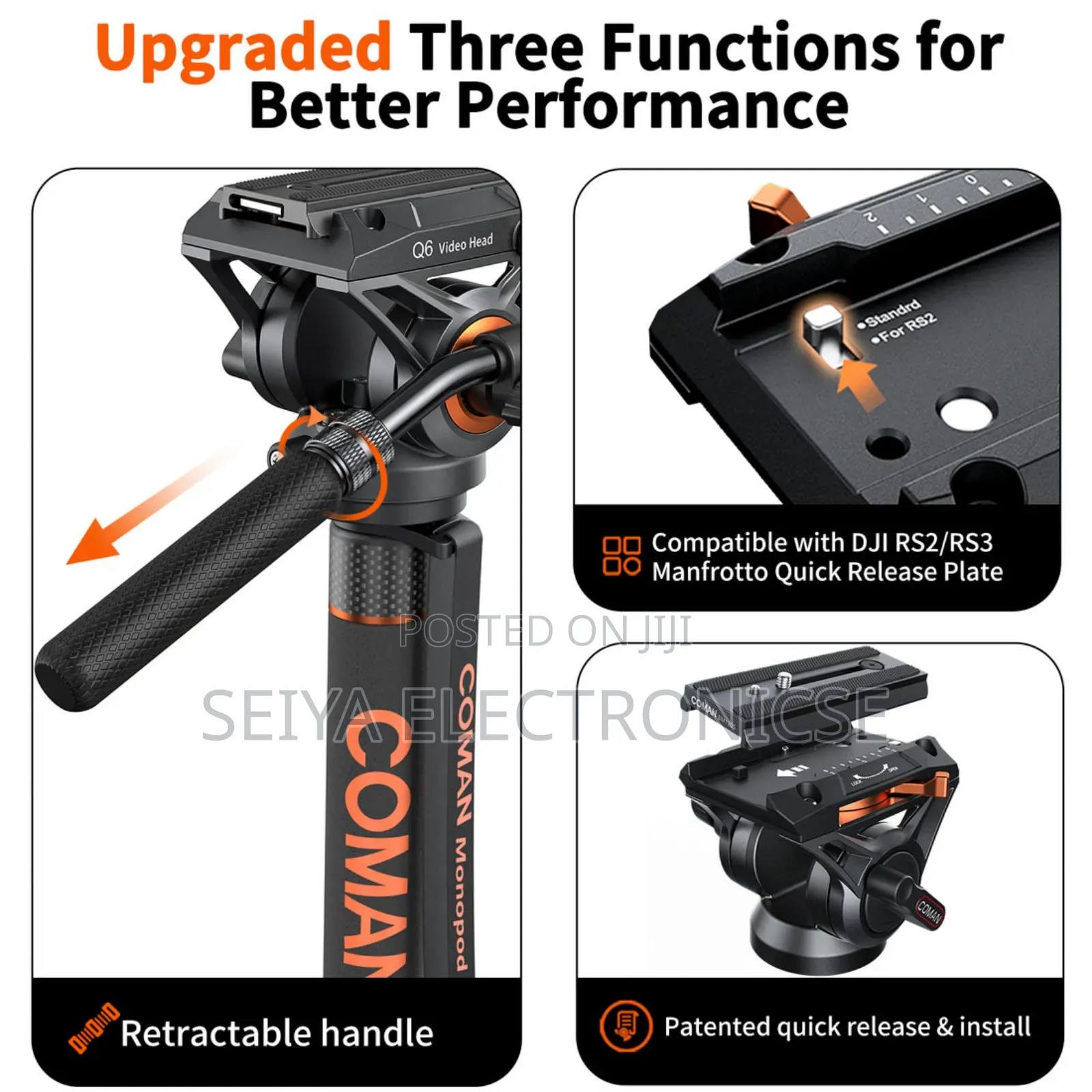 This Is a Coman Professional Video Camera Monopod With Q6 Fluid Head.