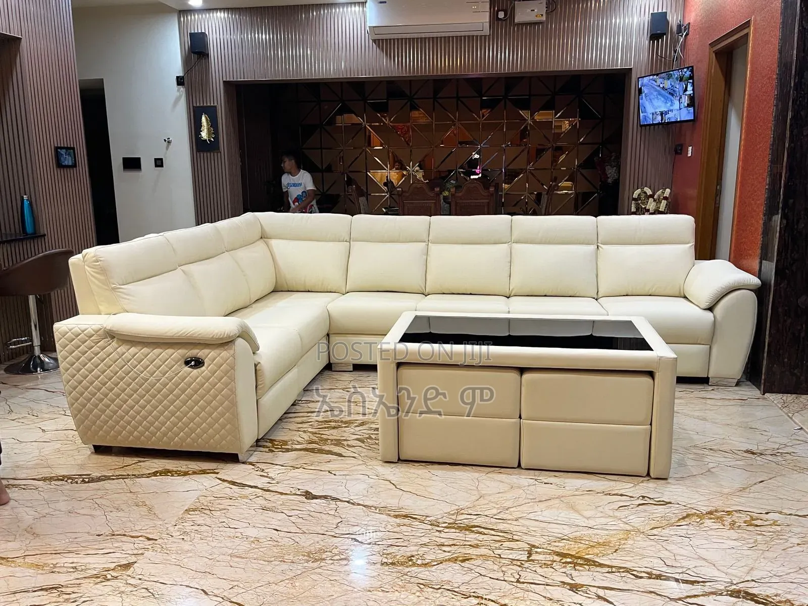 L Shaped Sofa Fully Leather With Table #Code 5