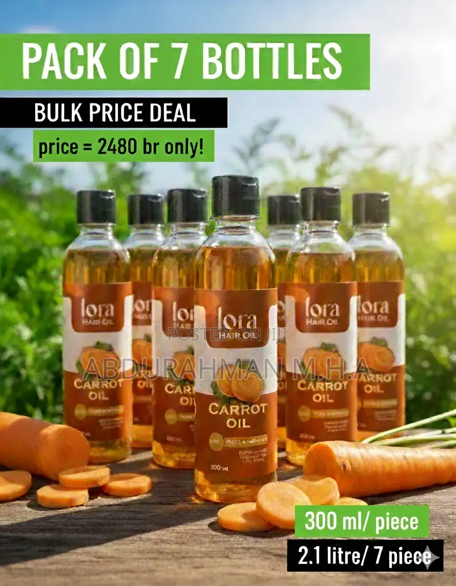 Carrot Oil (ቅናሽ እስከ ጥር 15 ብቻ) 2,350 ብር =7pcs- 300ml (2,480 የነበረ)