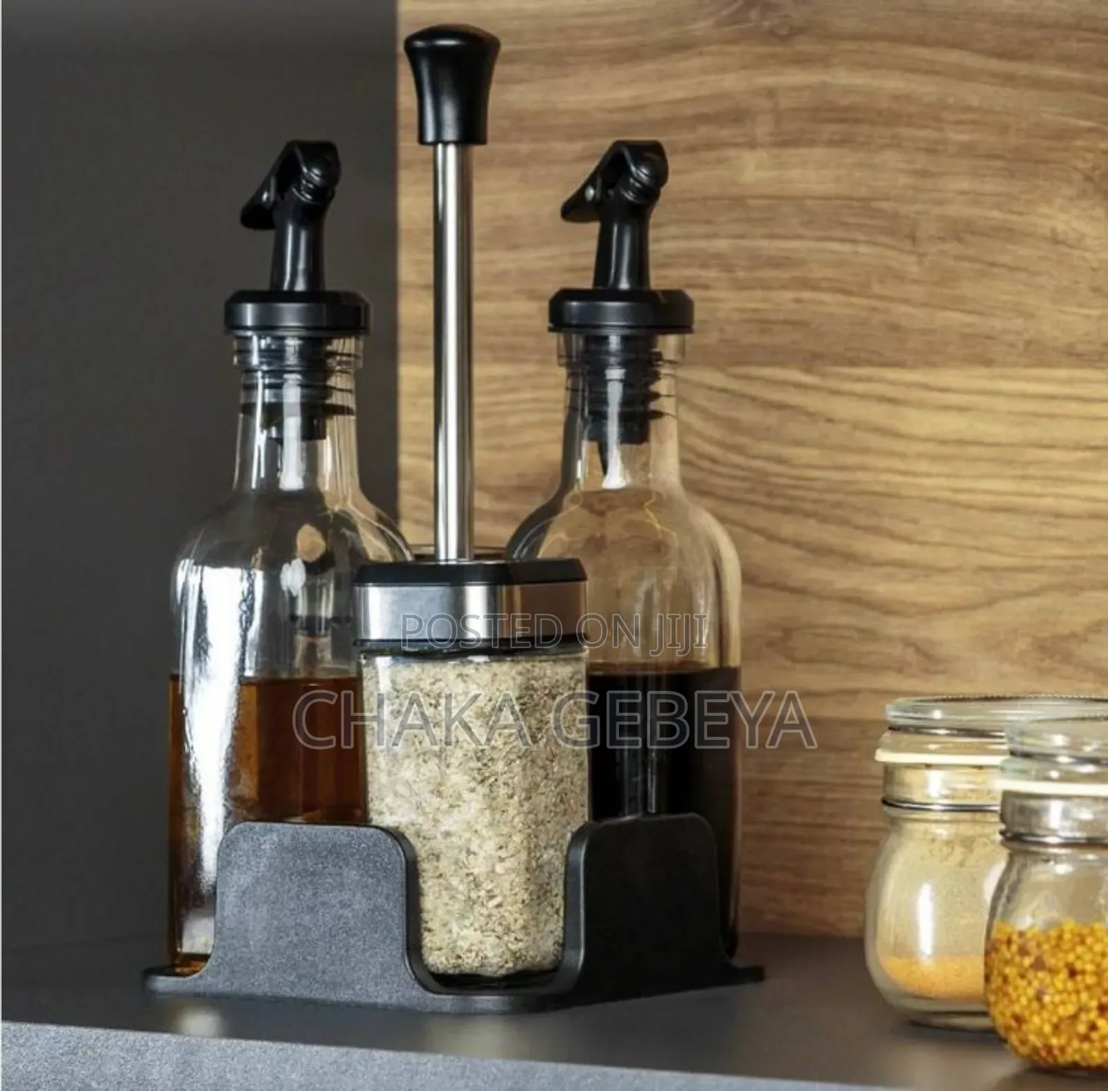 4-in-1 Spice Oil Dispenser Set - Thick Glass - Includes Tray