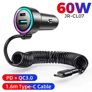 Photo - Joyroom 60w Super Fast Car Charger With 1.5m Type-C Coiled Cable