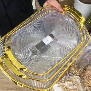 3 Sets Serving Acrylic Tray With Golden Handle