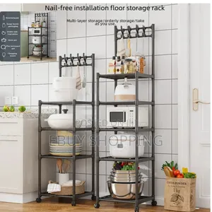 Photo - Compact Freestanding Shelf With Hooks and Casters