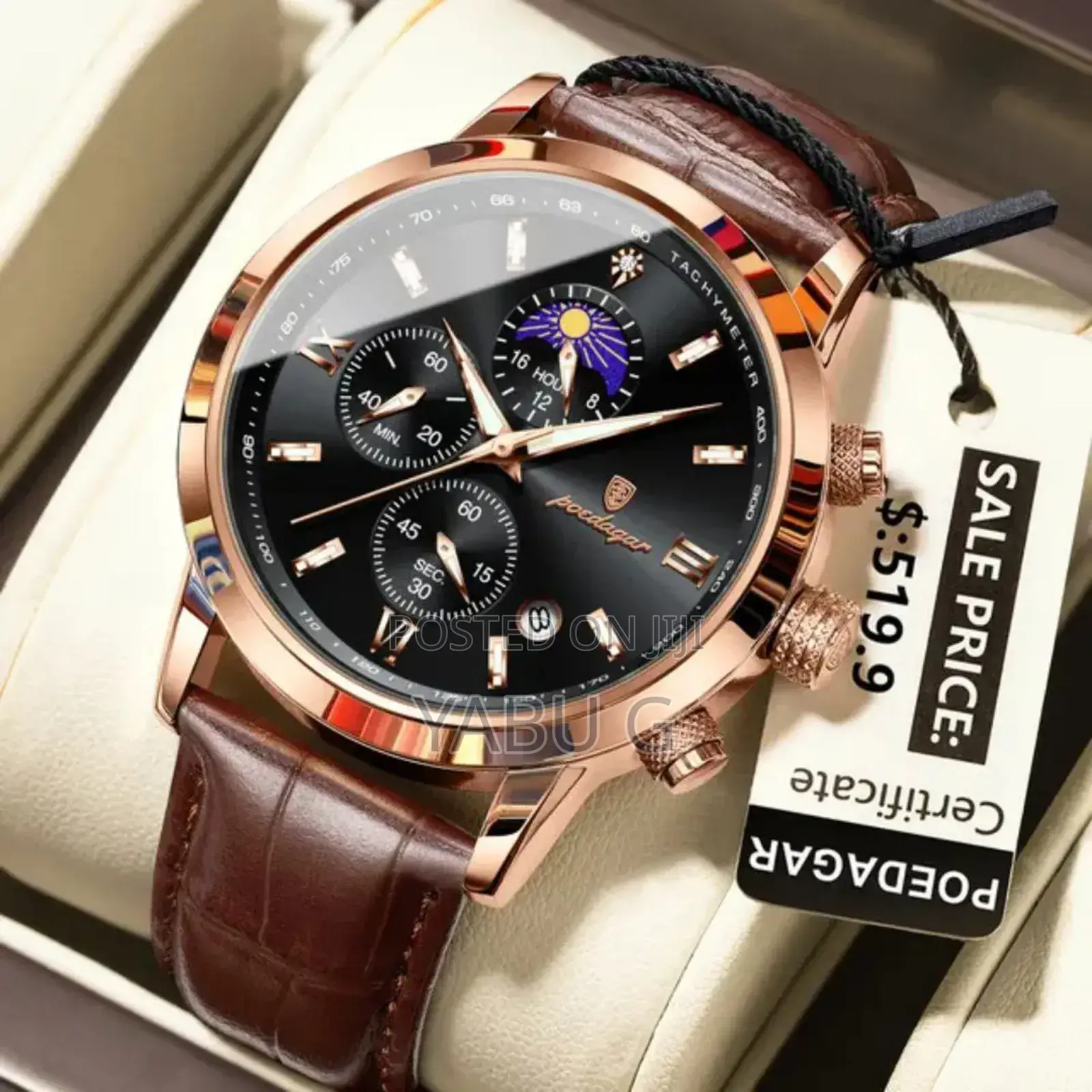 Poedagar Quartz Watch With a Rose Gold-Tone Case and a Brown Leather