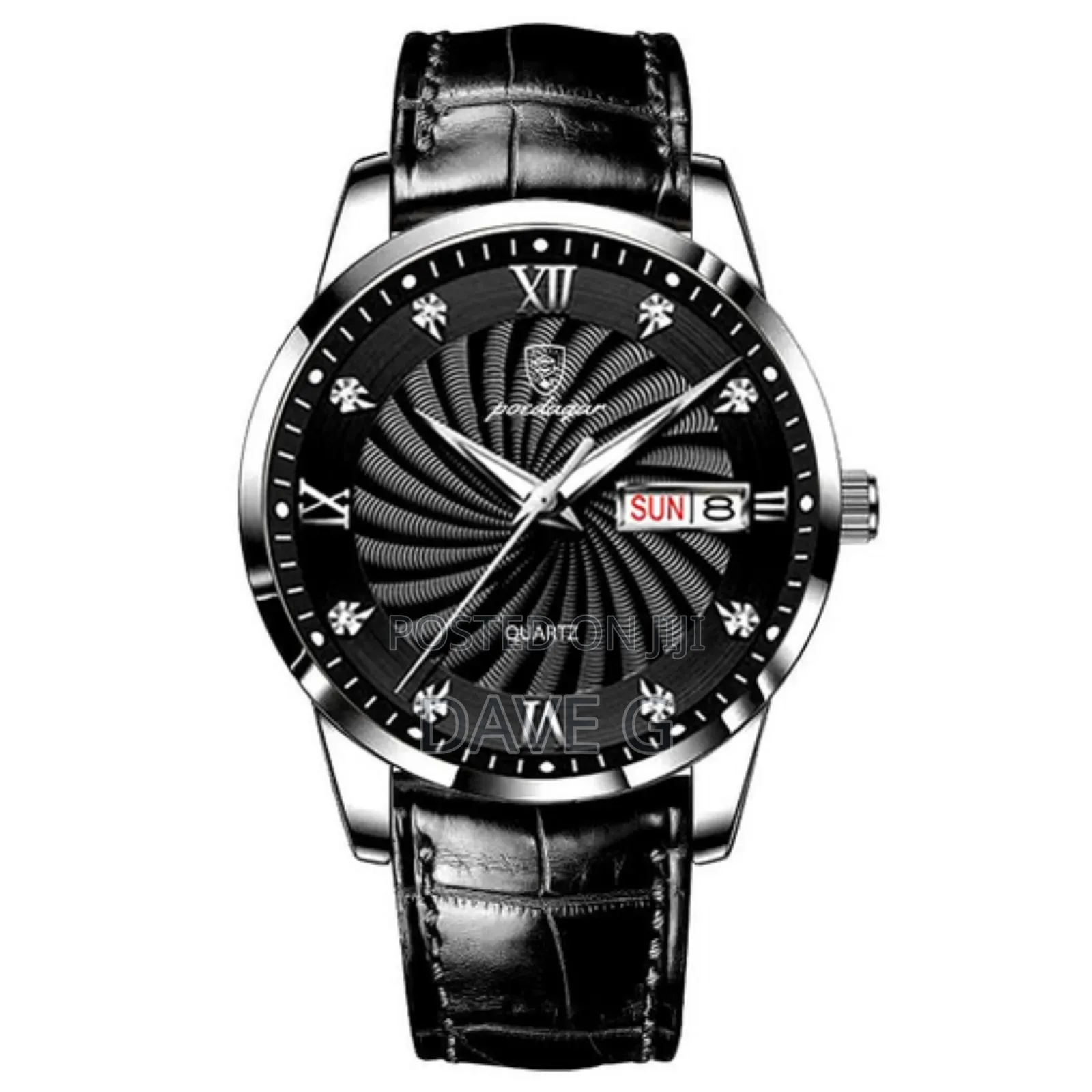 Poedagar Men Quartz Watch With a Black Dial and a Black Leather Strap