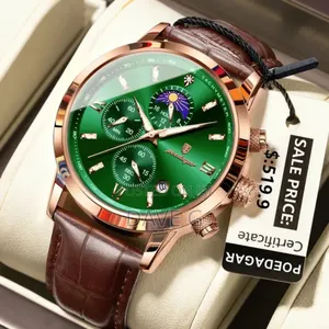 Photo - Poedagar Luxury Quartz Men's Watch With a Green Dial, Rose Gold-Tone