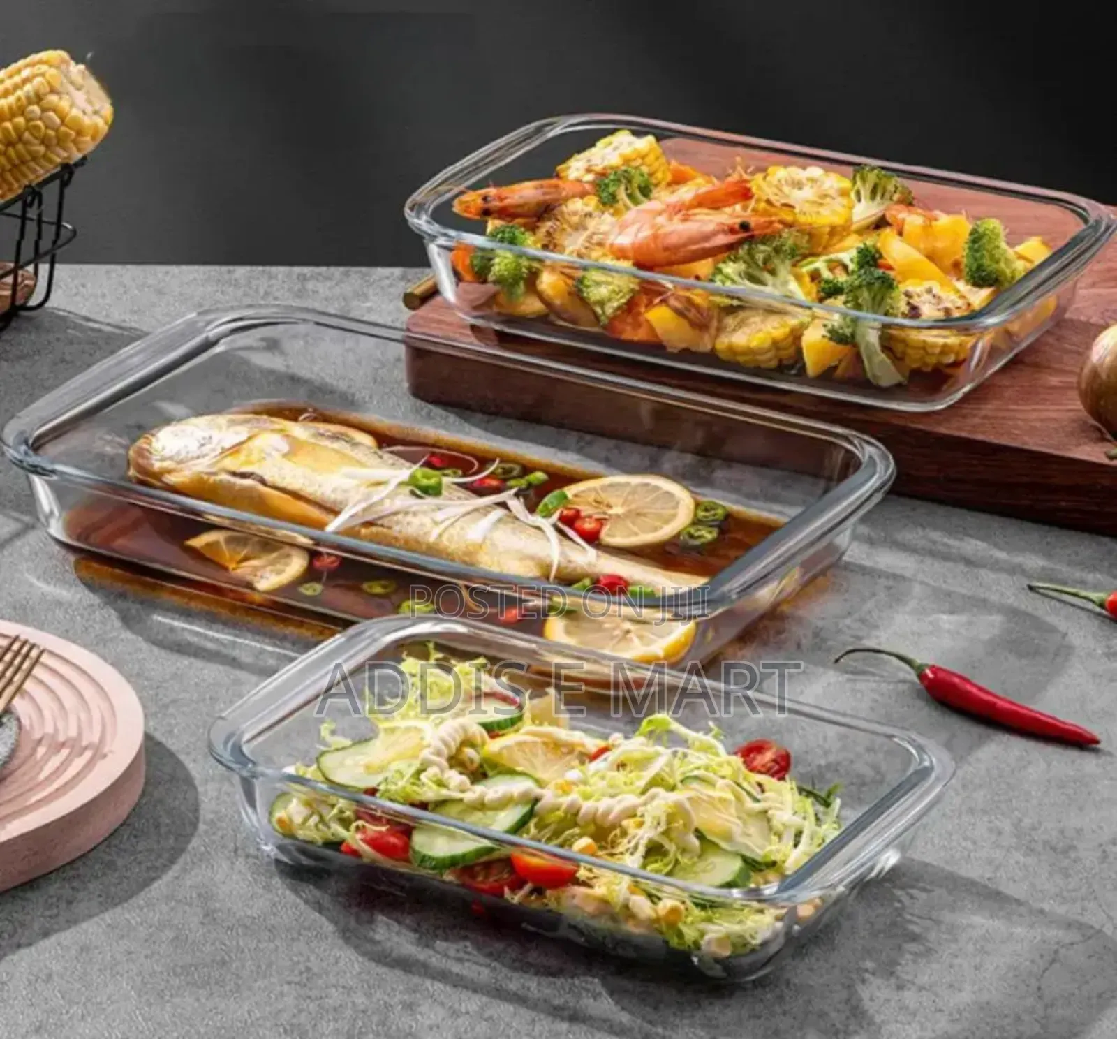 Tempered Glass Bakeware Set 3pcs የመስታዎት ፓትራዎች