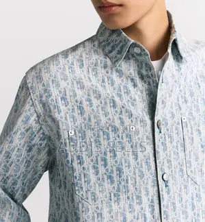 Photo - Blue and White Dior Oblique Kasuri Cotton Denim Overshirt.