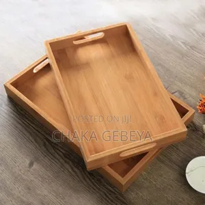 Premium 3-piece Bamboo Serving Tray Set - Metal Handles - 100% Quality