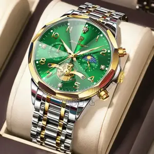 Poedagar Luxury Man Green Wristwatch Luminous Watch