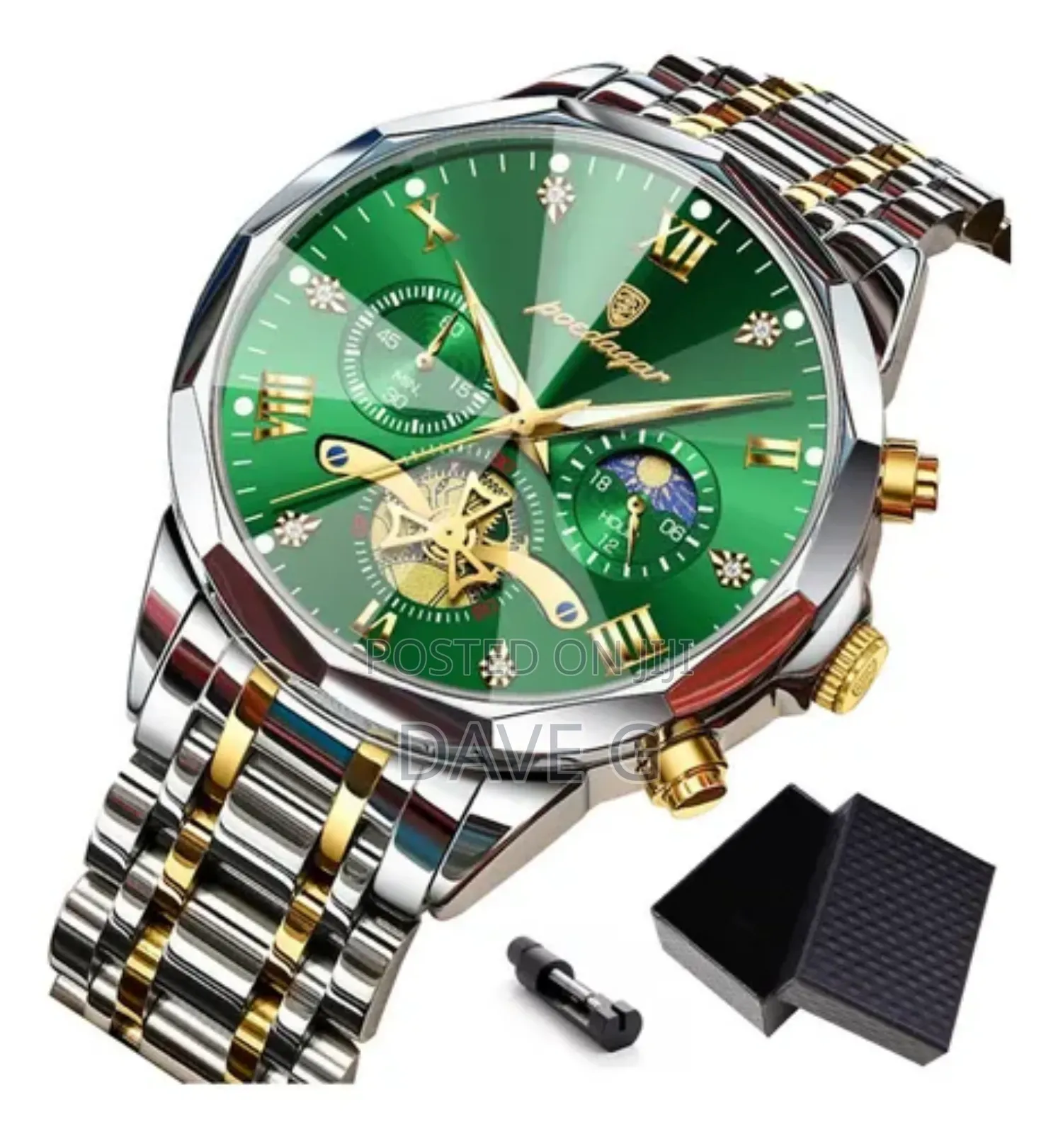 Poedagar Luxury Man Green Wristwatch Luminous Watch