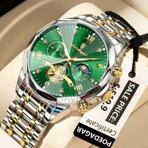 Poedagar Men's Luxury Quartz Wristwatch With a Green Dial