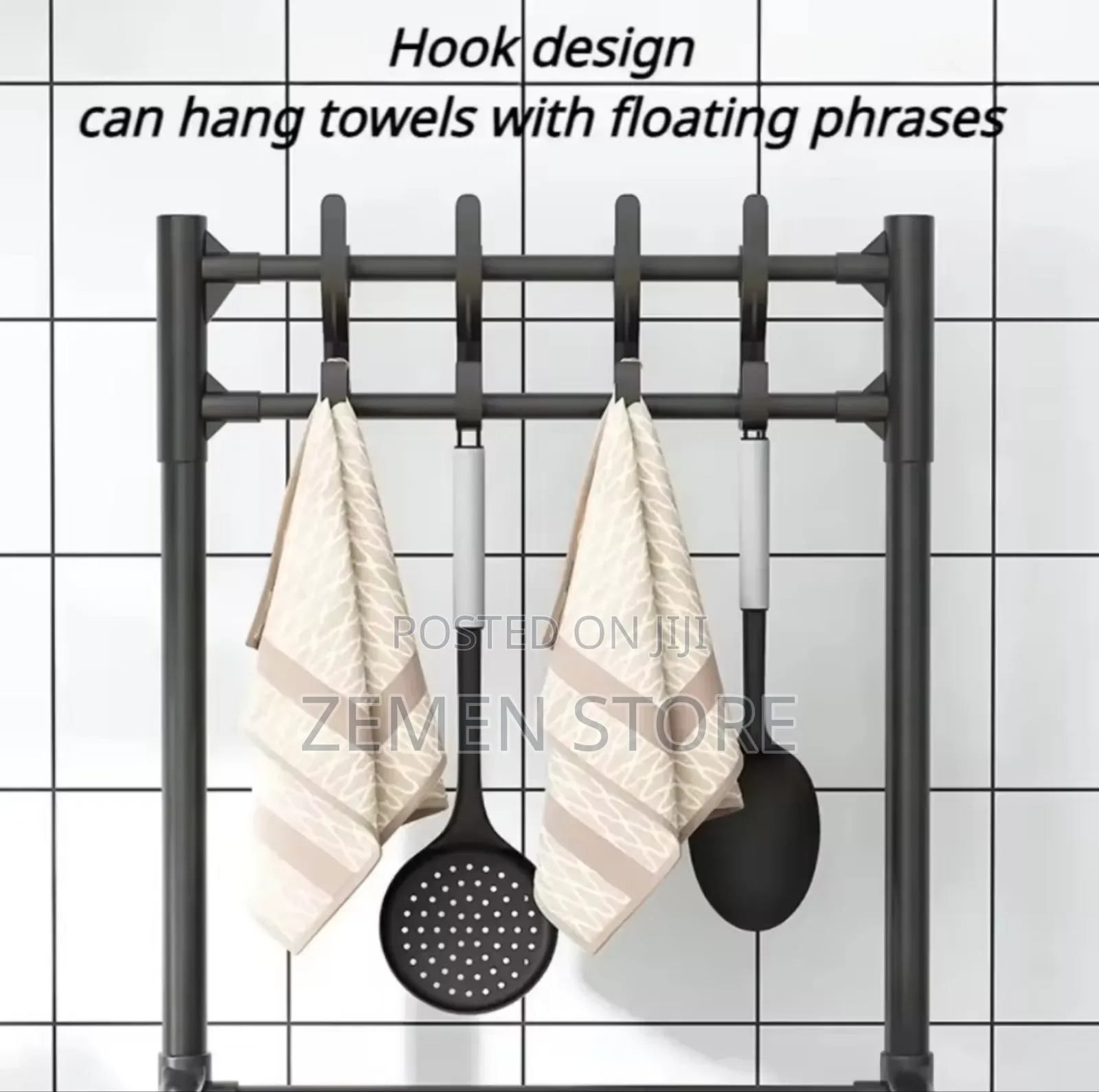 5-Tier Movable Kitchen Storage Rack With Hooks Wheels