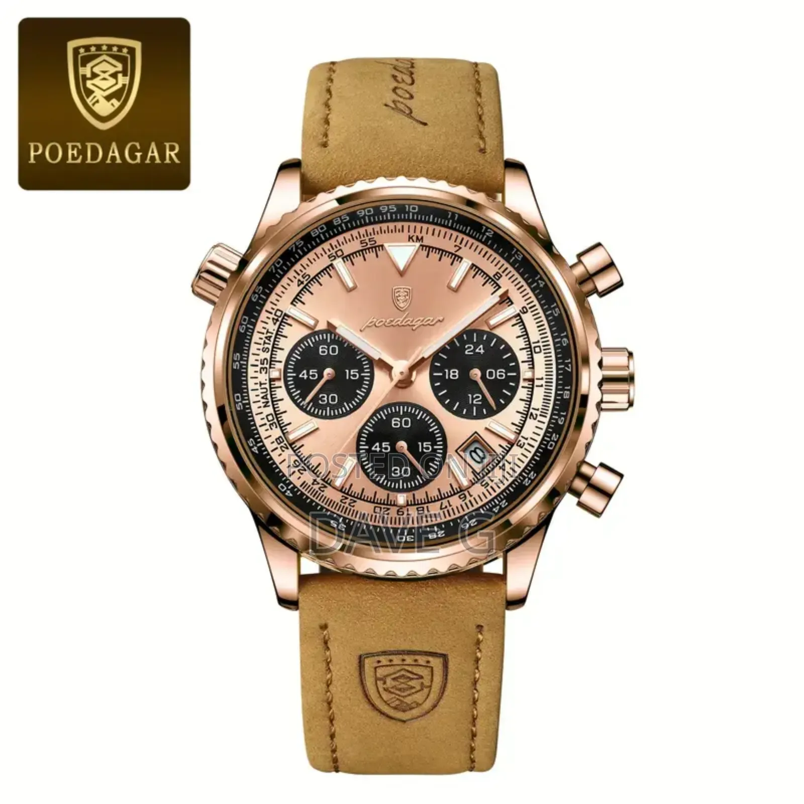 Luxury Mens Quartz Watch Waterproof Luminos Chronograph Leather Strap