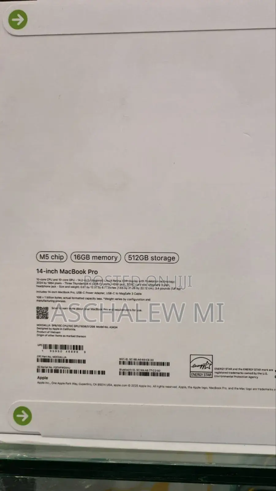 New Laptop Apple Macbook Pro 2025 M5 14-Inch 16GB Apple M5 SSD 512GB