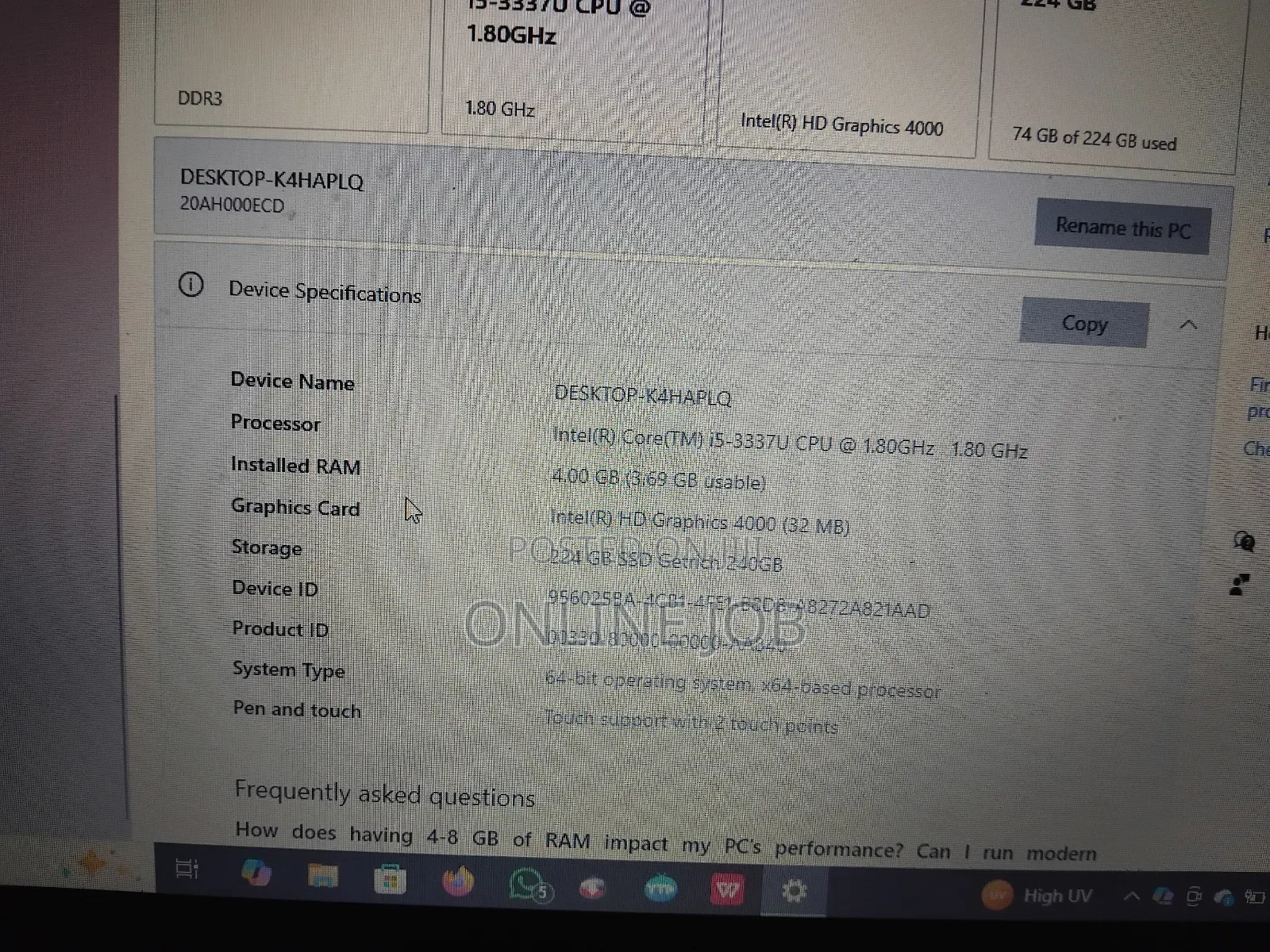 Laptop Lenovo ThinkPad X1 Carbon 4GB Intel Core I5 SSD 256GB
