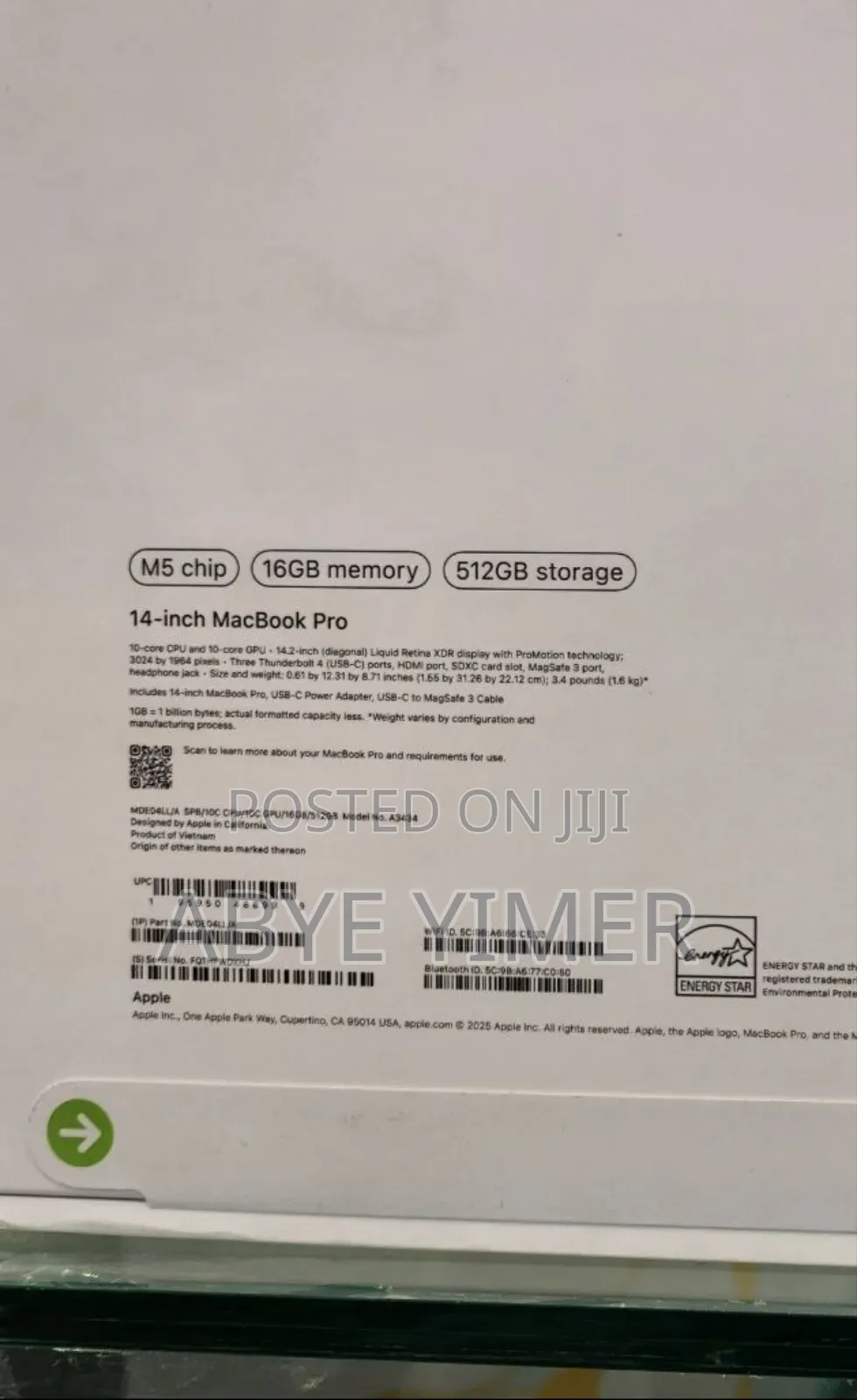 New Apple Macbook Pro 2025 M5 14-Inch 16GB Intel Core M SSD 512GB