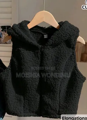 Black Fuzzy Hooded Vest Jacket