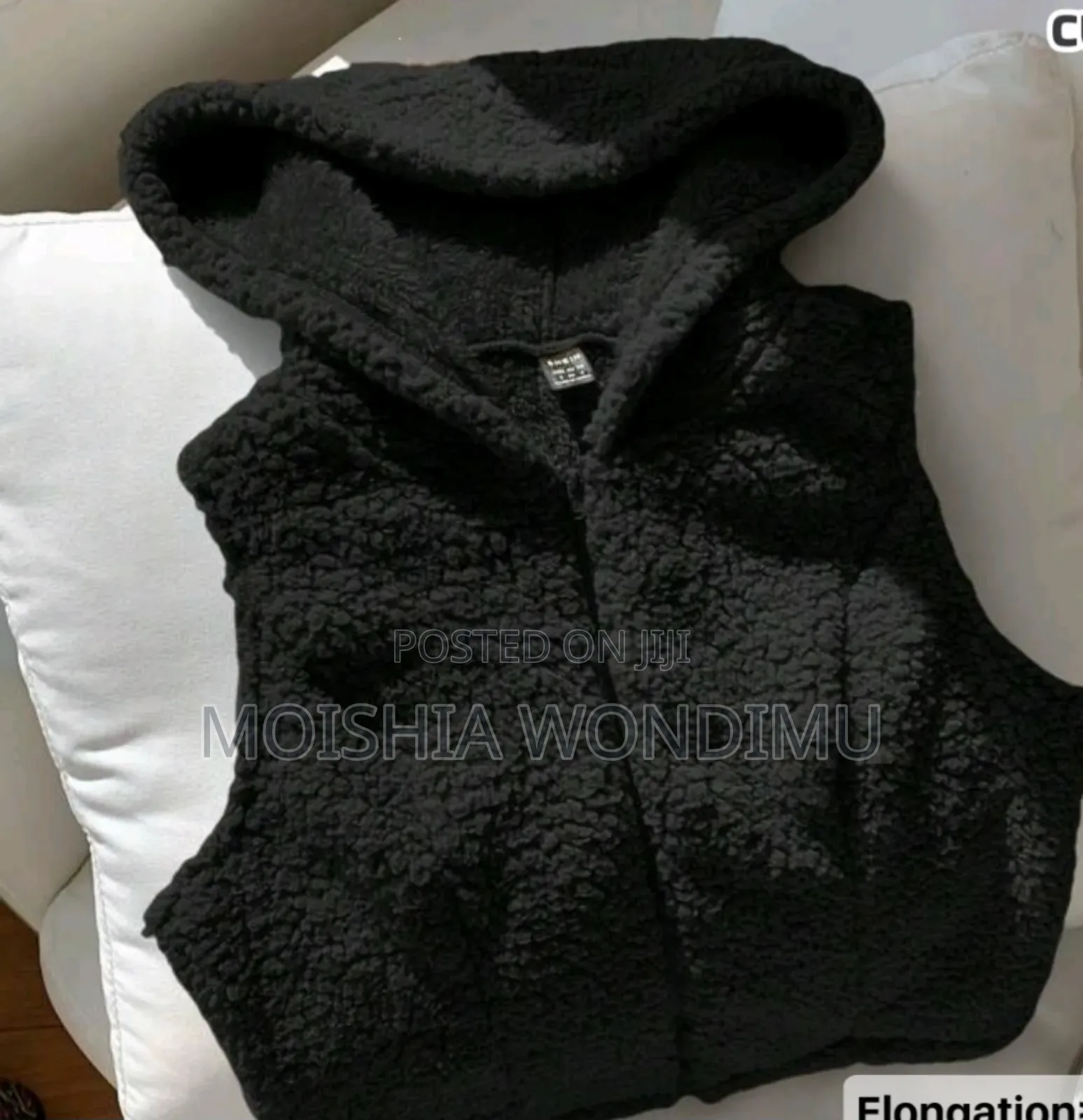 Black Fuzzy Hooded Vest Jacket