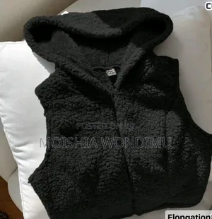 Black Fuzzy Hooded Vest Jacket