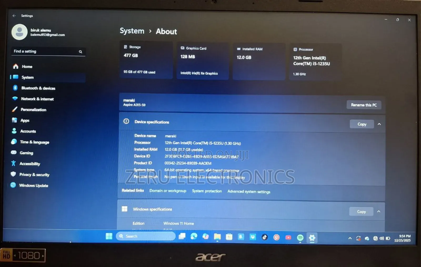 Laptop Acer Aspire 3 12GB Intel Core I5 SSD 500GB