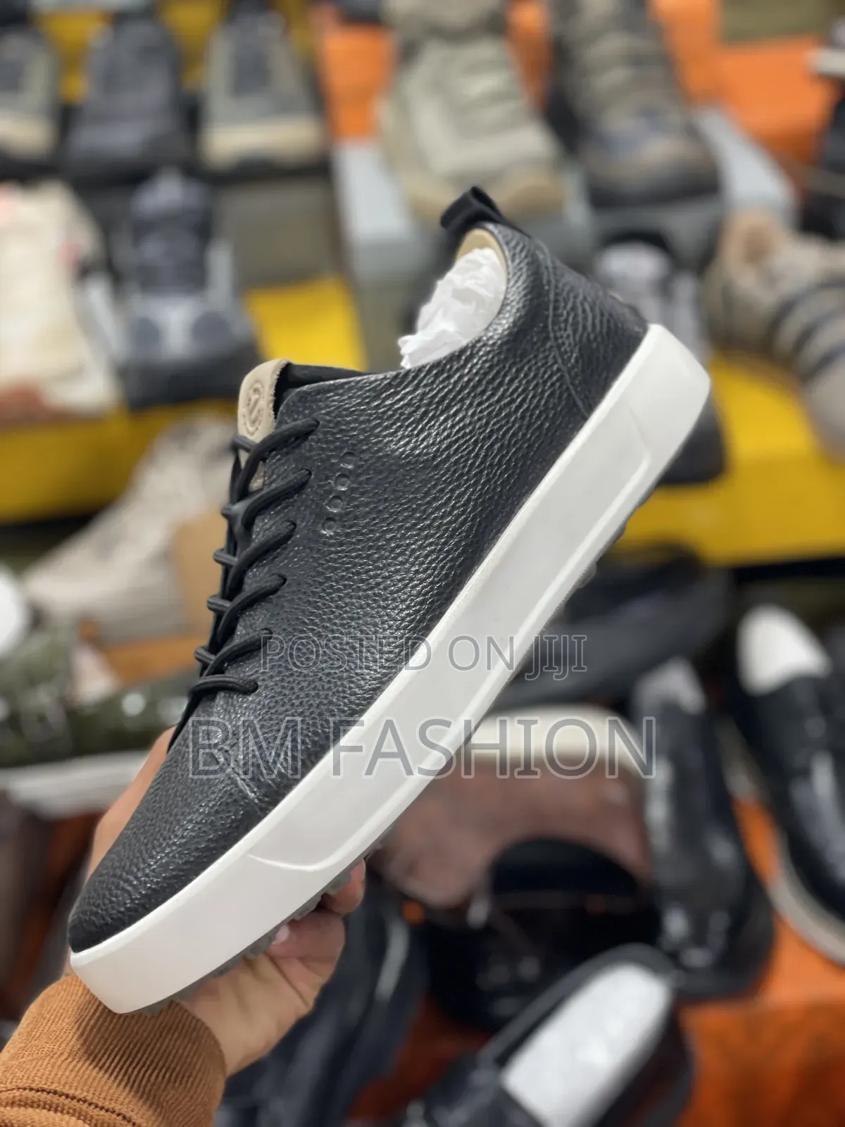 Ecco Men's Black Leather With White Sole (Price Offer)