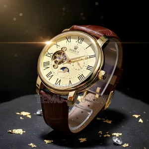 Photo - .Rolex Luxury Men’S Gold Leather Automatic Watch - Brand New