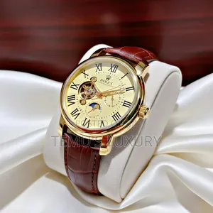 .Rolex Luxury Men’S Gold Leather Automatic Watch - Brand New
