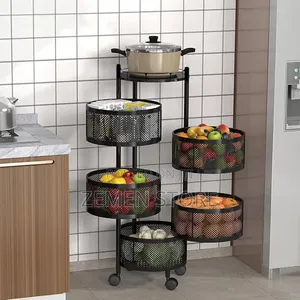ዘመናዊ ተንቀሳቃሽ የዕቃ መደርደሪያ - 5-Layer Rotating Kitchen Storage Rack