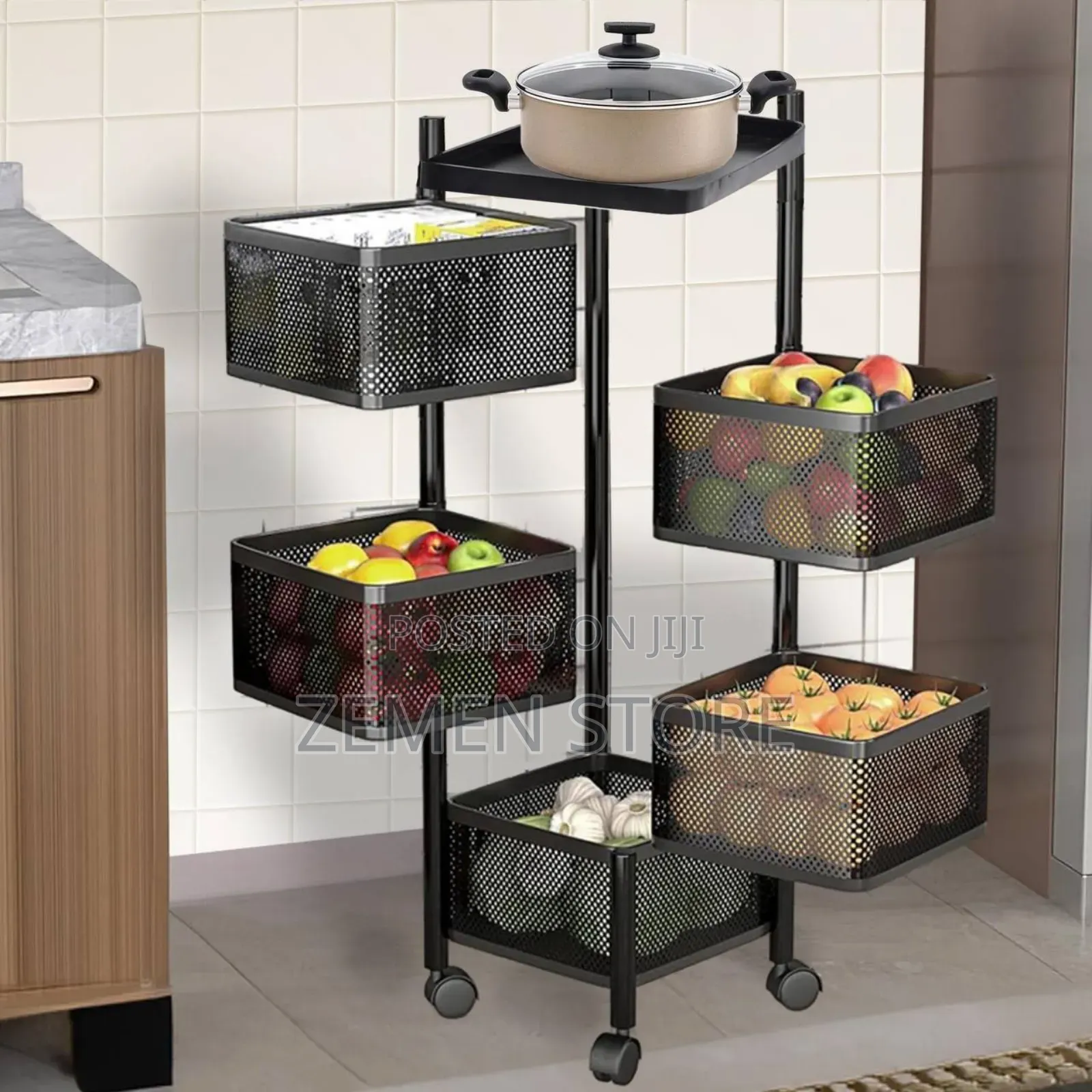 ዘመናዊ ተንቀሳቃሽ የዕቃ መደርደሪያ - 5-Layer Rotating Kitchen Storage Rack