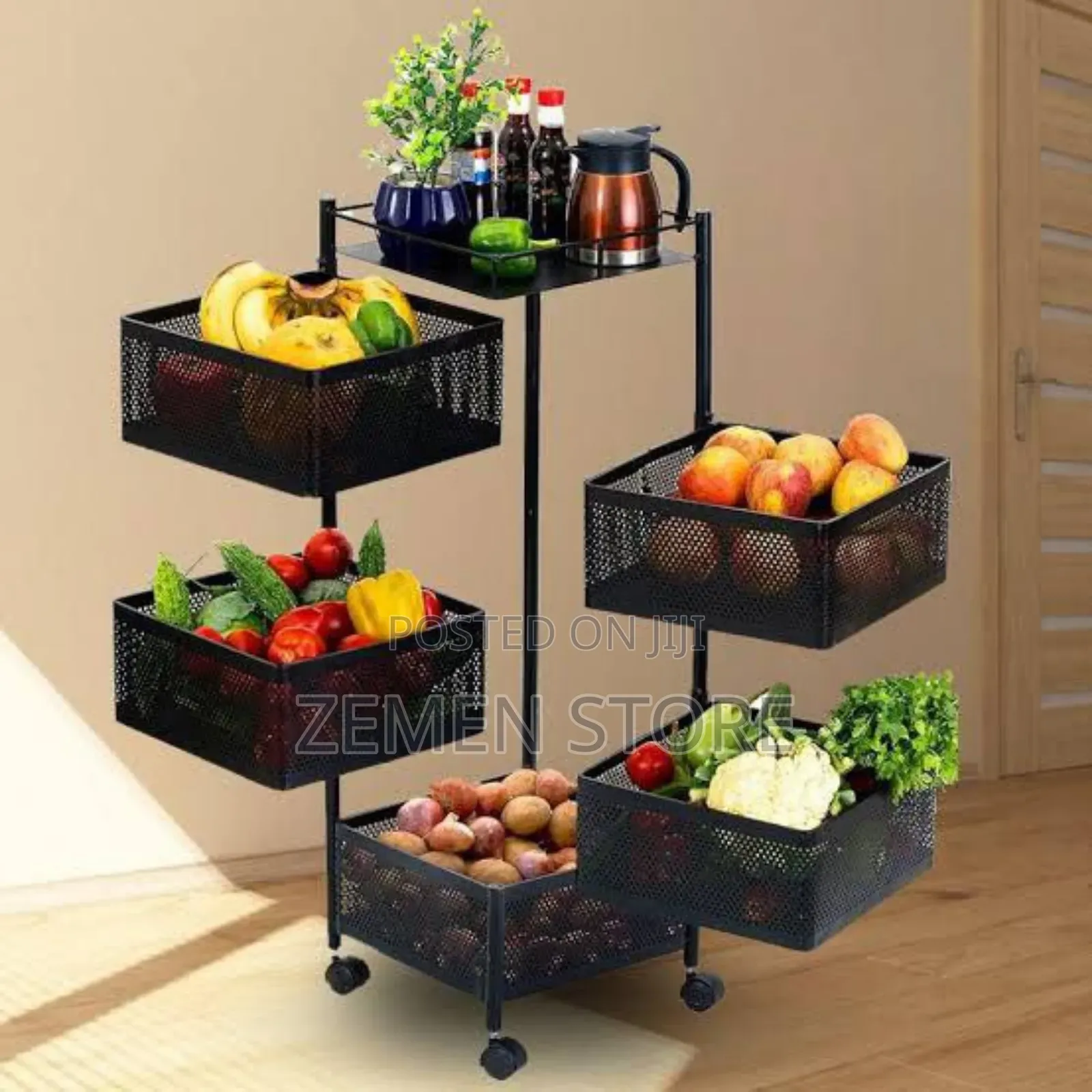 ዘመናዊ ተንቀሳቃሽ የዕቃ መደርደሪያ - 5-Layer Rotating Kitchen Storage Rack