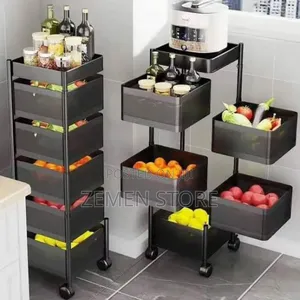 ዘመናዊ ተንቀሳቃሽ የዕቃ መደርደሪያ - 5-Layer Rotating Kitchen Storage Rack