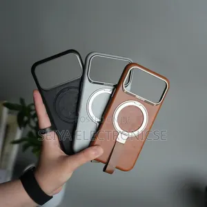 Photo - iPhone 17 Pro Max Pu Leather Chrome Side Case With Ring Metal Stand