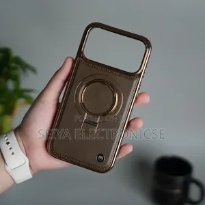 iPhone 17 Pro Max Pu Leather Chrome Side Case With Ring Metal Stand