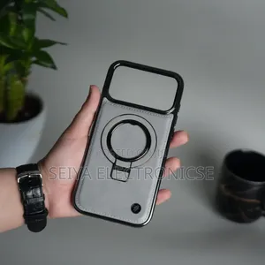 iPhone 17 Pro Max Pu Leather Chrome Side Case With Ring Metal Stand