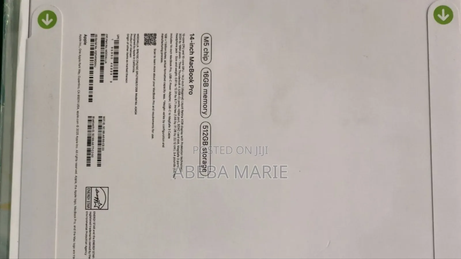 New Laptop Apple Macbook Pro 2025 M5 14-Inch 16GB Apple M5 SSD 512GB