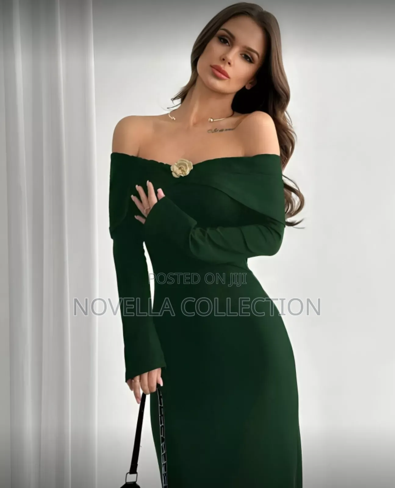 Elegant Fashion Off Shoulder Metal Decor Flare Sleeve Bodycon Dress