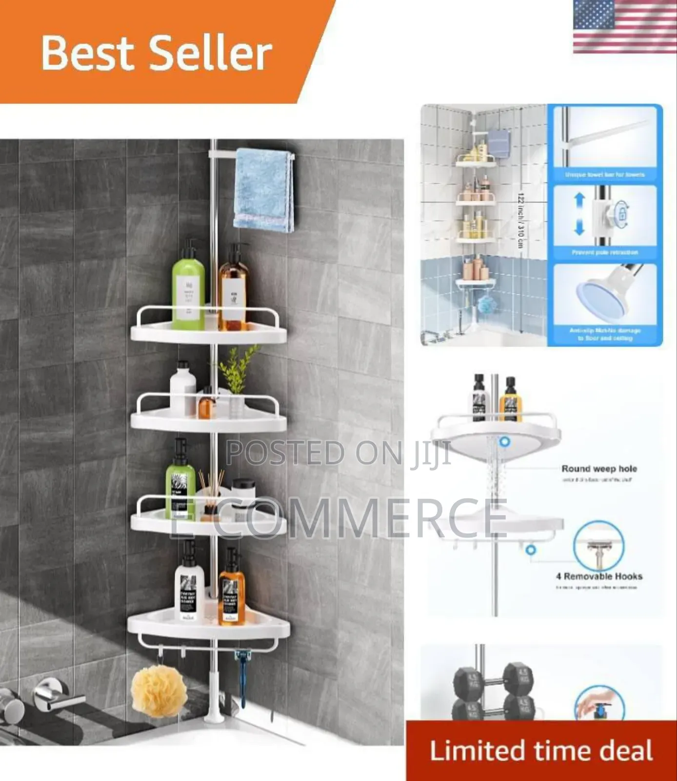 4-tier Corner Shower Caddy Tension Pole
