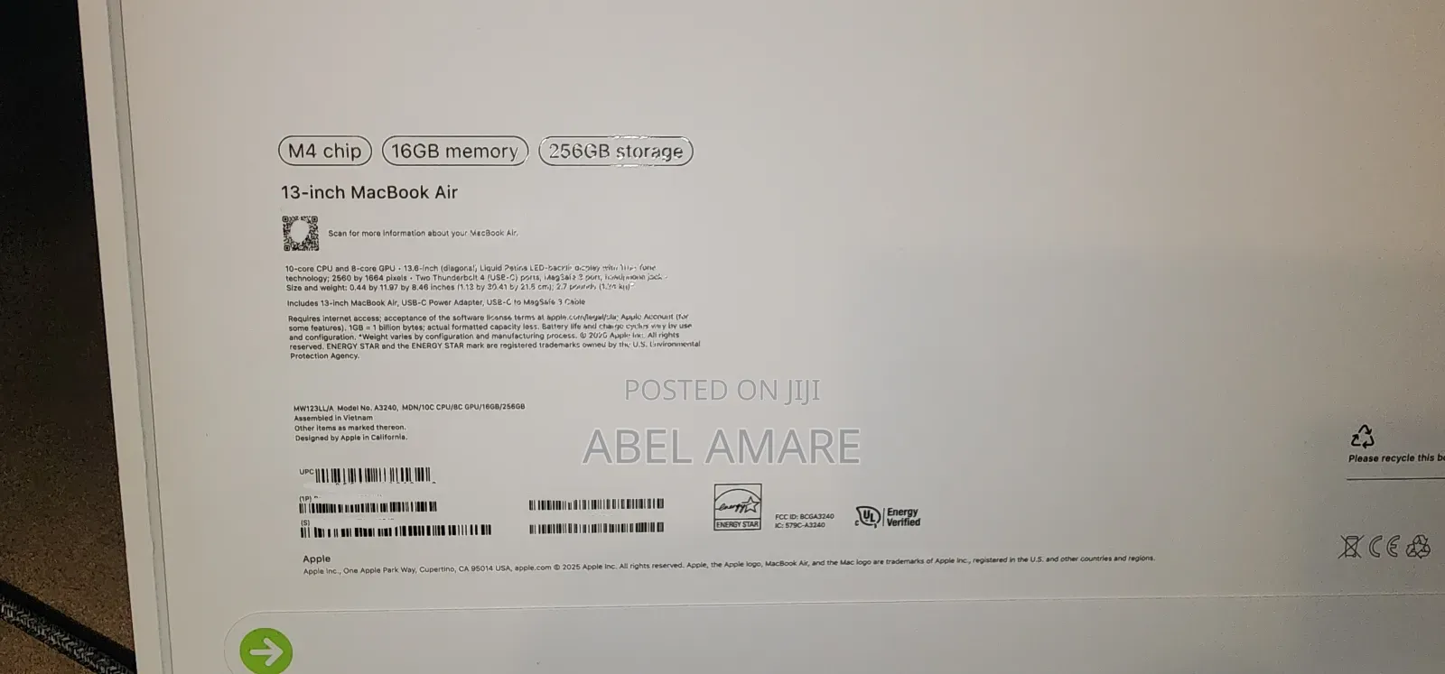 New Apple MacBook Air 2025 M4 13-Inch 16GB Apple M4 Pro SSD 256GB