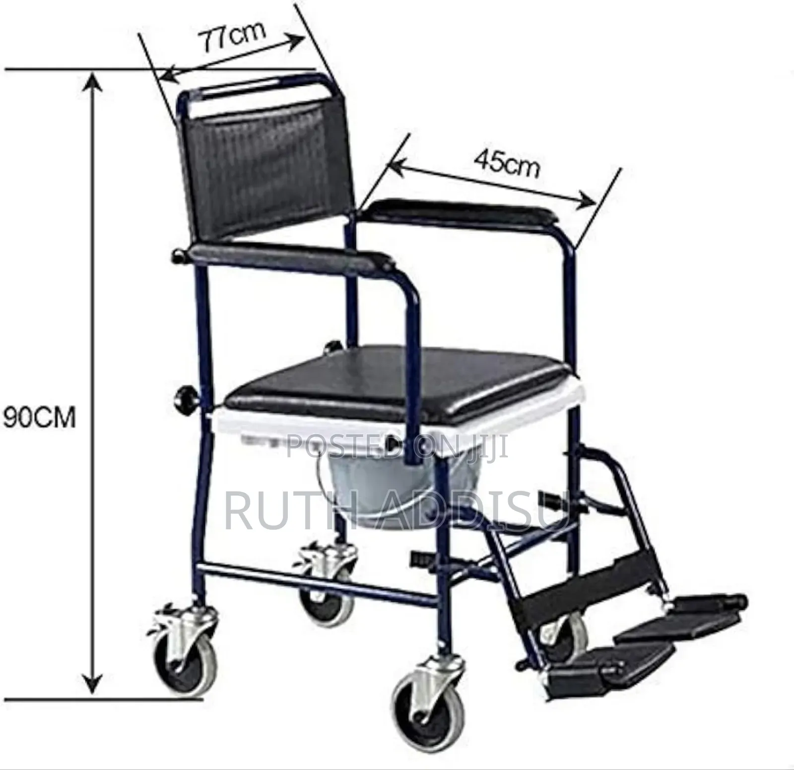 ኮሞድ ባለ ትንንሽ ጎማ ዊልቸር Wheelchaie Commode Foldable Bold Medical