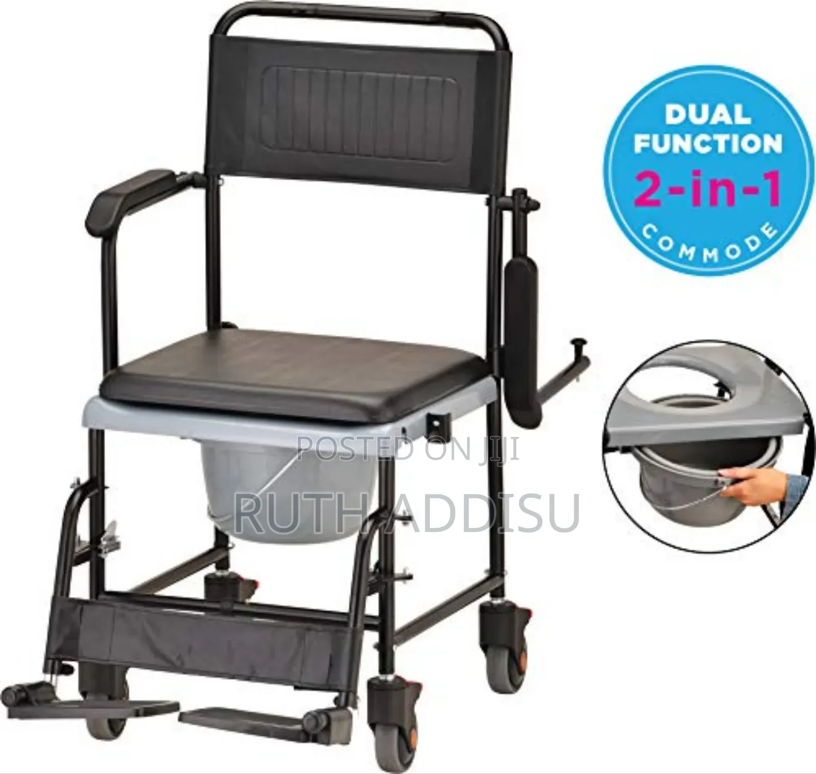 Commode Wheelchair ኮሞድ ባለ ፖፖ ዊልቸር የሚታጠፍ Medical Wheelchair Packed