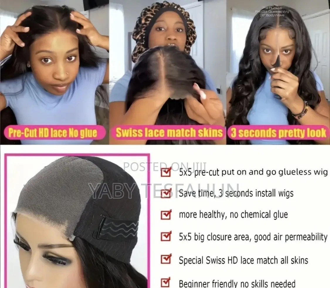 26 Inches Glue-less Straight Human Hair Pre Plucked Pre Bleached