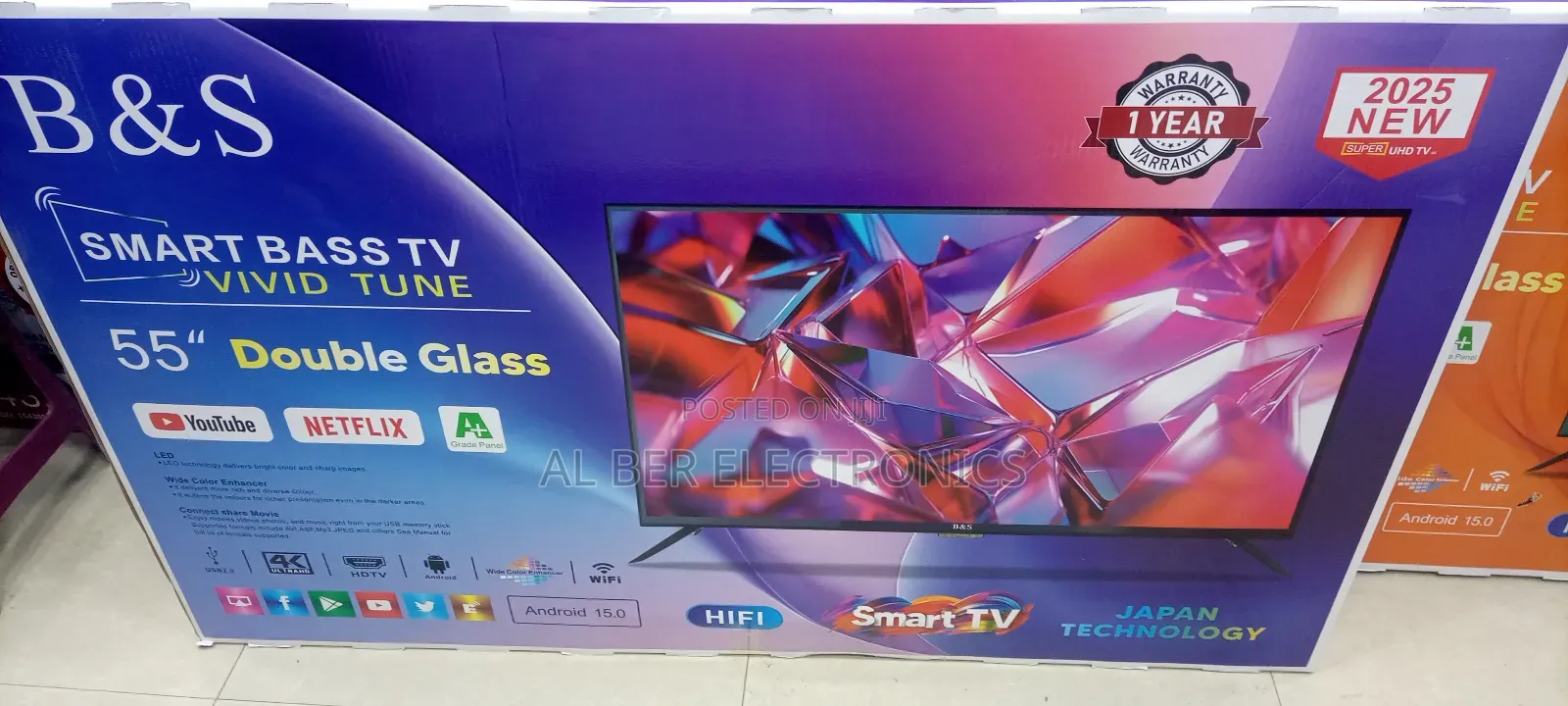 B S 55 Inch Smart Android 15 Uhd Doble Glass Hifi Speker Japan Tec