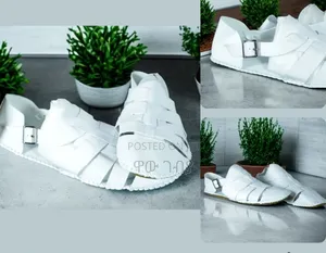 White Woven Leather Sandals,