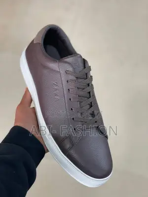 Brown Zara Leather Sneakers With a White Sole