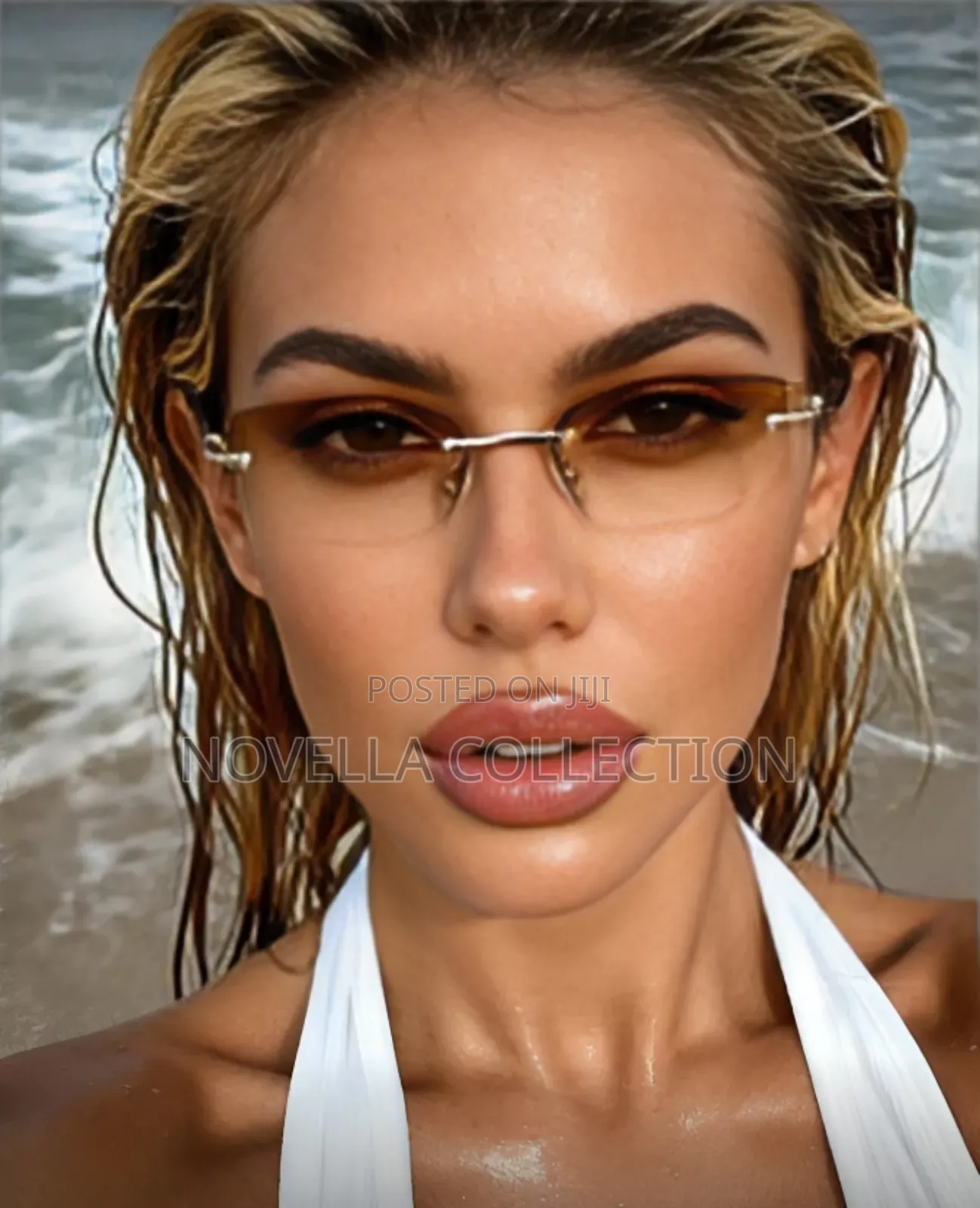 Rectangular Metal Frame Sunglasses, Brown Color