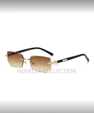 Rectangular Metal Frame Sunglasses, Brown Color